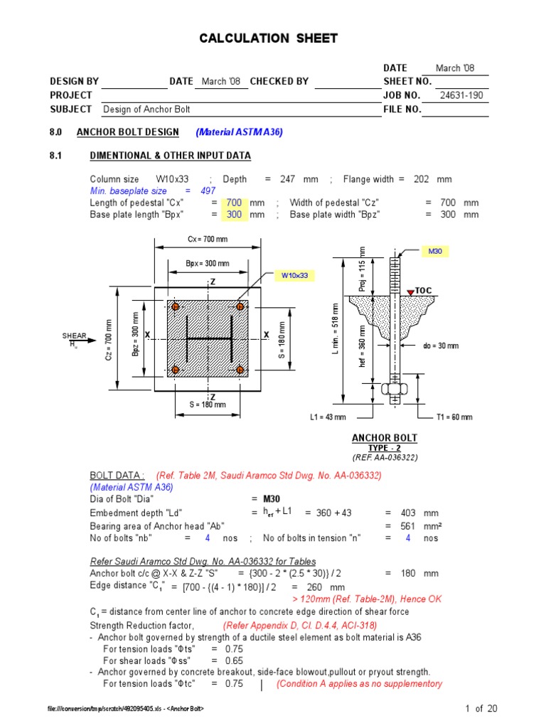 Anchor Bolt Design Calculations | PDF | Strength Of Materials | Screw
