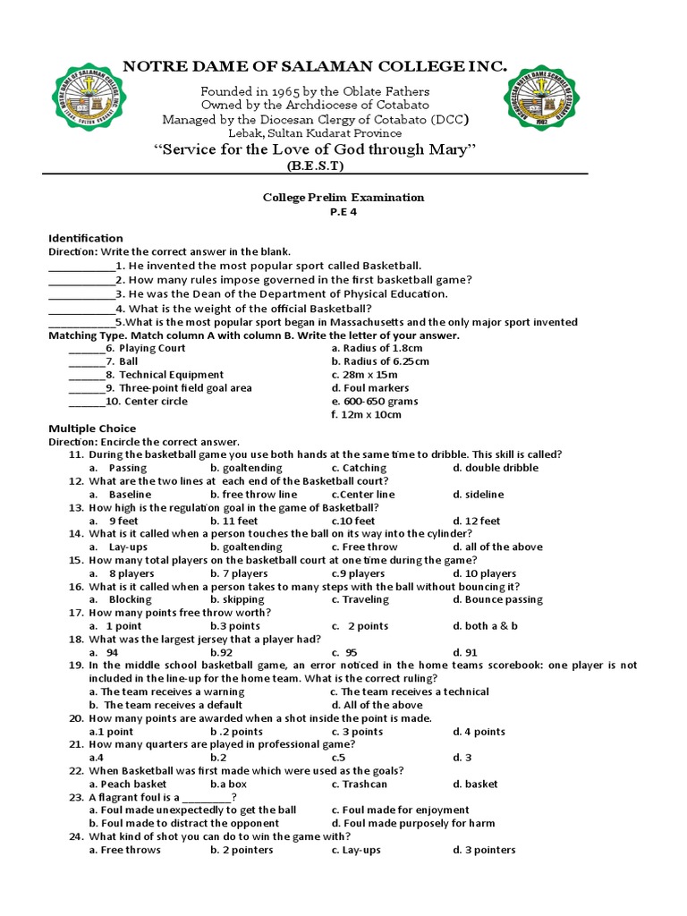 BASKETBALL Mid Exam PE 4 PDF Referee Rules