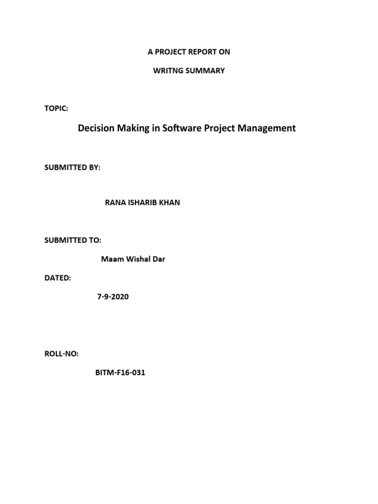 Decision Making in Software Projects | PDF | Decision Making | Project ...
