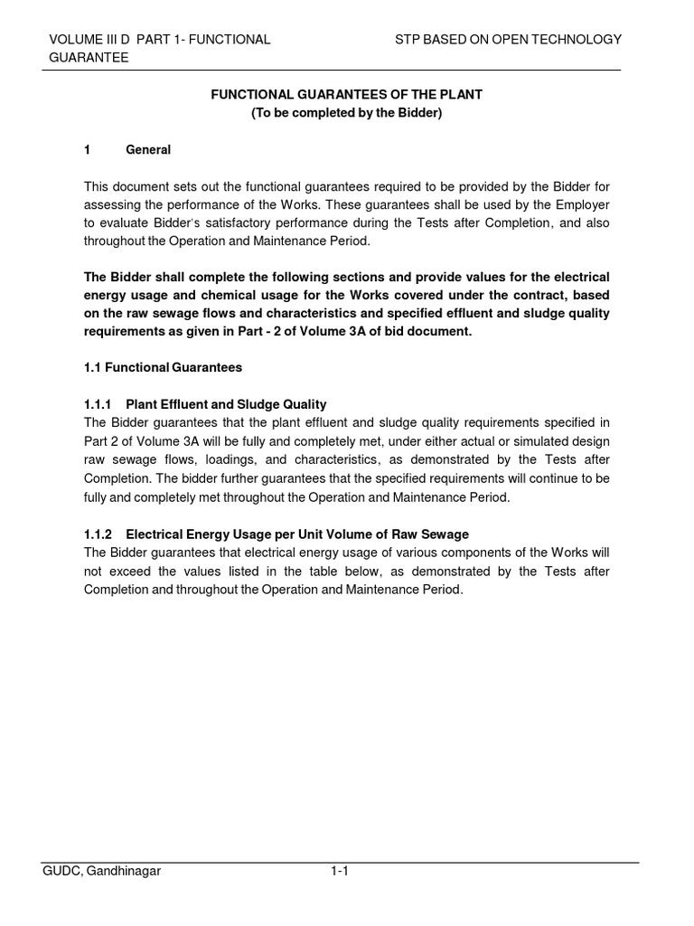 01.functional Gurantees of The Plant | PDF | Sewage Treatment ...