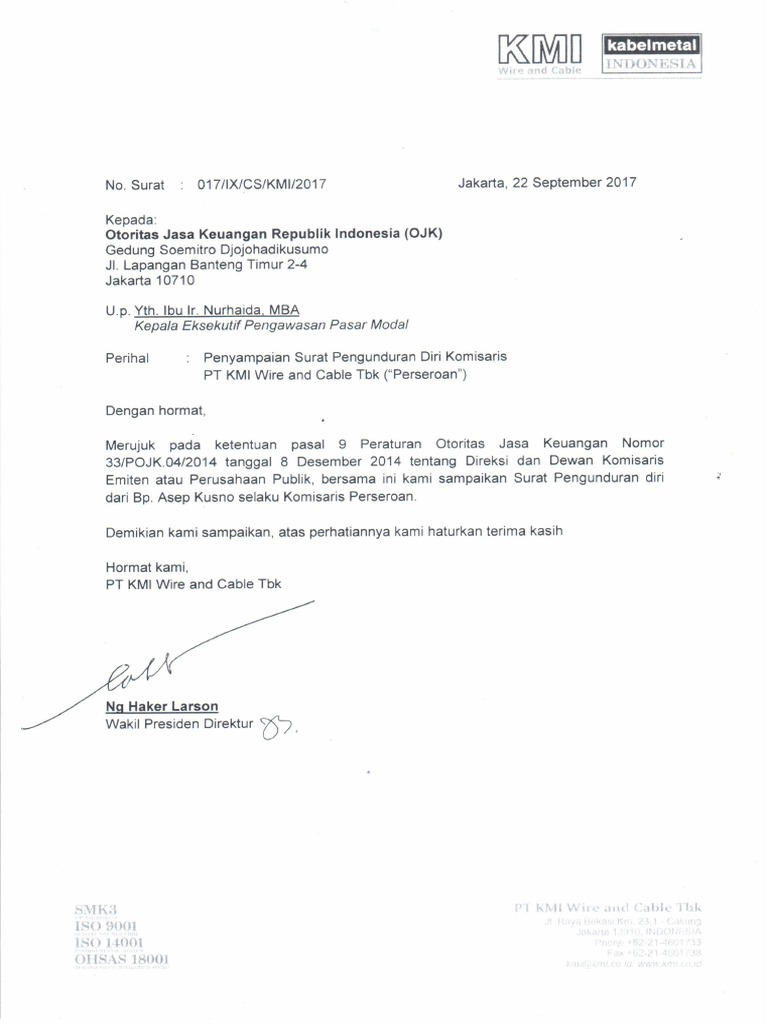 13 Surat Pengunduran Diri Komisaris