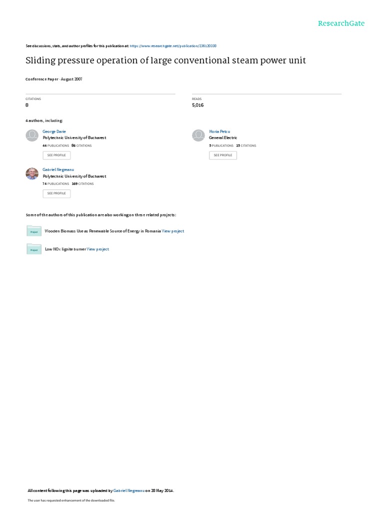 Sliding Pressure Operation of Large Conventional Steam Power Unit PDF