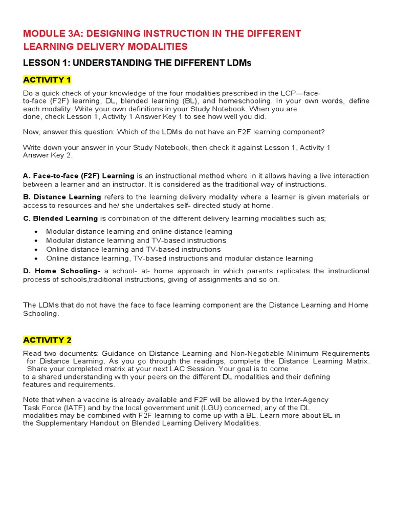Ldm2 Module 3a Activity With Sample Answers Educational Assessment Teachers