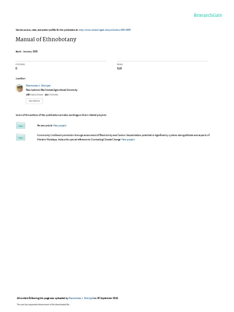 Manual of Ethnobotany Manmohan J. Dobriyal PDF