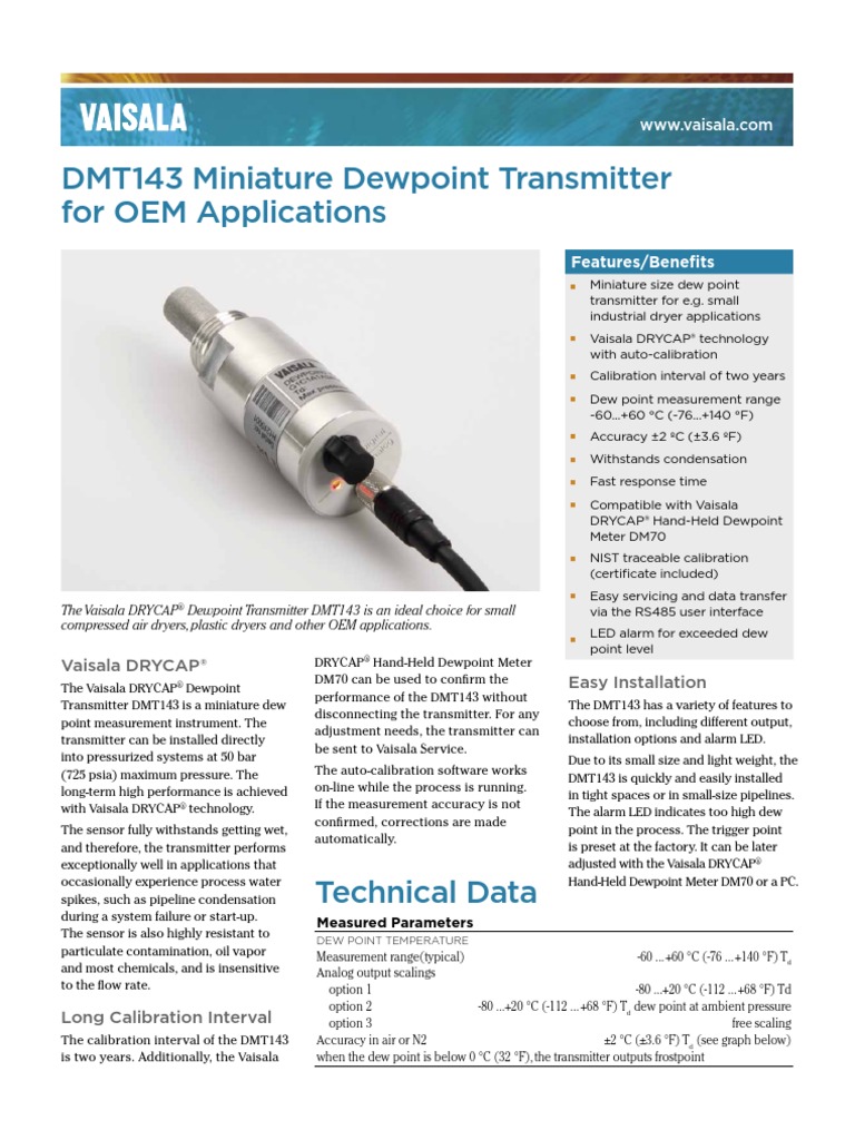 DMT143 Miniature Dewpoint Transmitter For OEM Applications: Vaisala ...