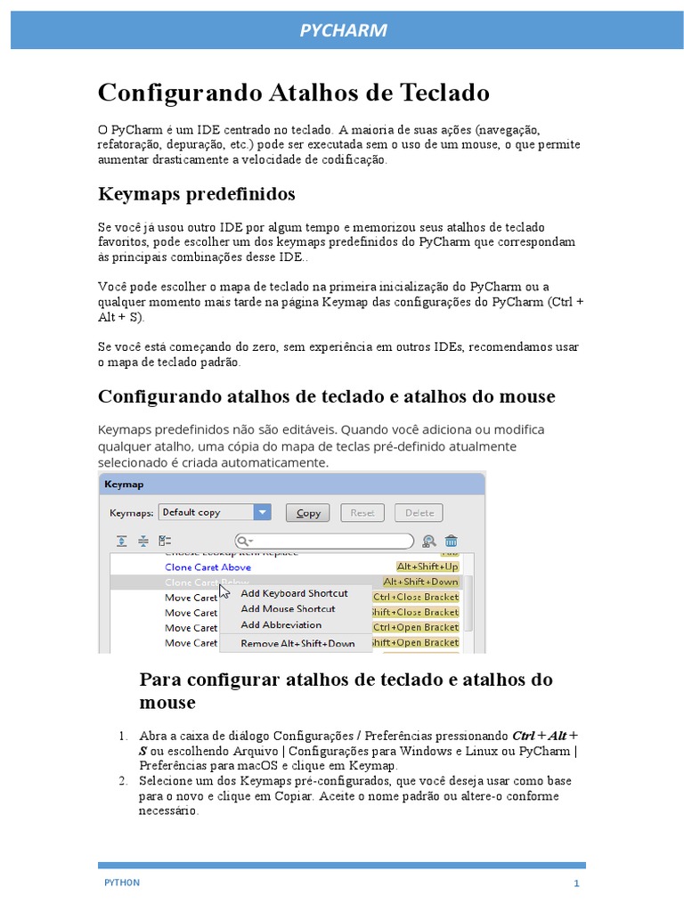 Atalhos e Configurações no PyCharm | PDF | Python (linguagem de ...