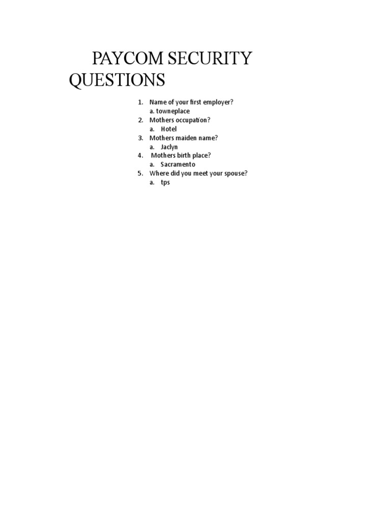Security Questions PDF