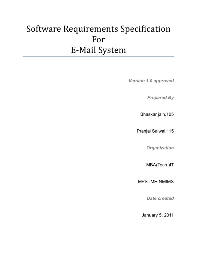 Software Requirements Specification For E-Mail System: Bhaskar Jain ...