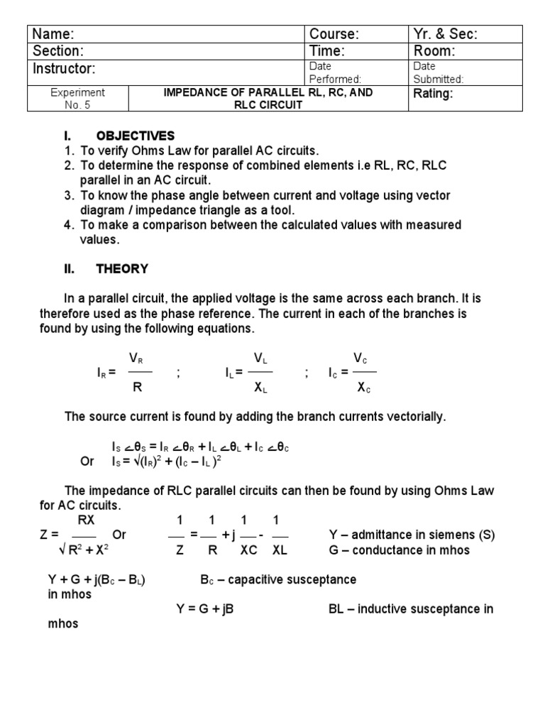 Impedance in Parallel RL, RC, RLC Circuits | PDF | Electrical Impedance ...