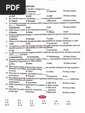 Pharmaceutical QA MCQs