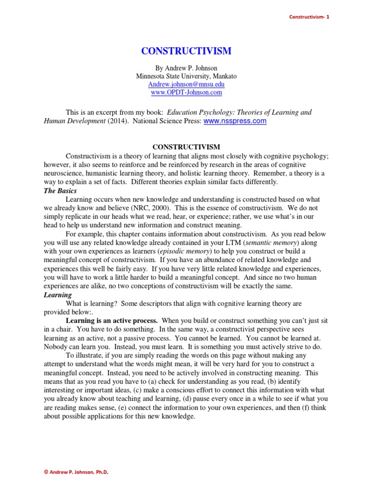 Constructivism Human Development 2014 National Science Press Pdf