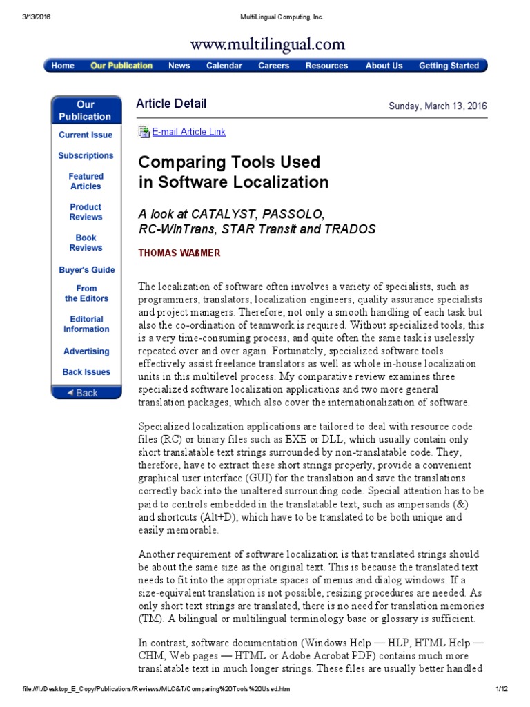 Comparing Tools Used in Software Localiz | PDF | Html | Software