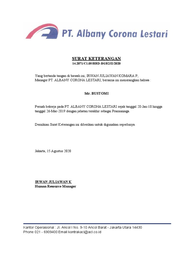 Surat Keterangan Sdr Bustomi Pdf