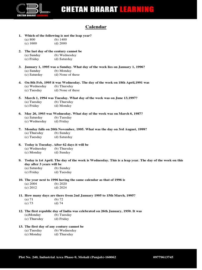 Calendar Pdf Reasoning 