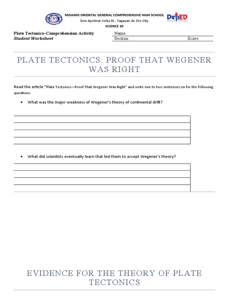 Plate Tectonics: Wegener's Theory Explained | PDF