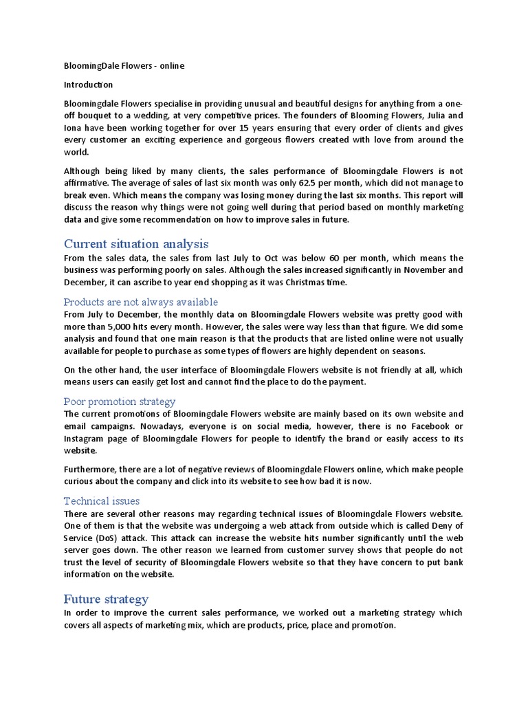 Bloomingdales Flowers Sales Report PDF sites Social Media