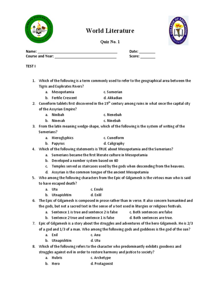 Abeka World Literature Quiz 16