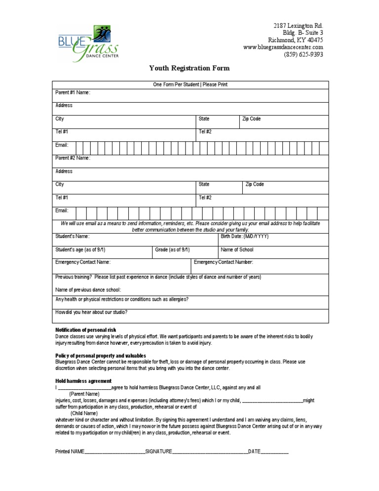 Youth Dance Registration Form | PDF | Justice | Crime & Violence