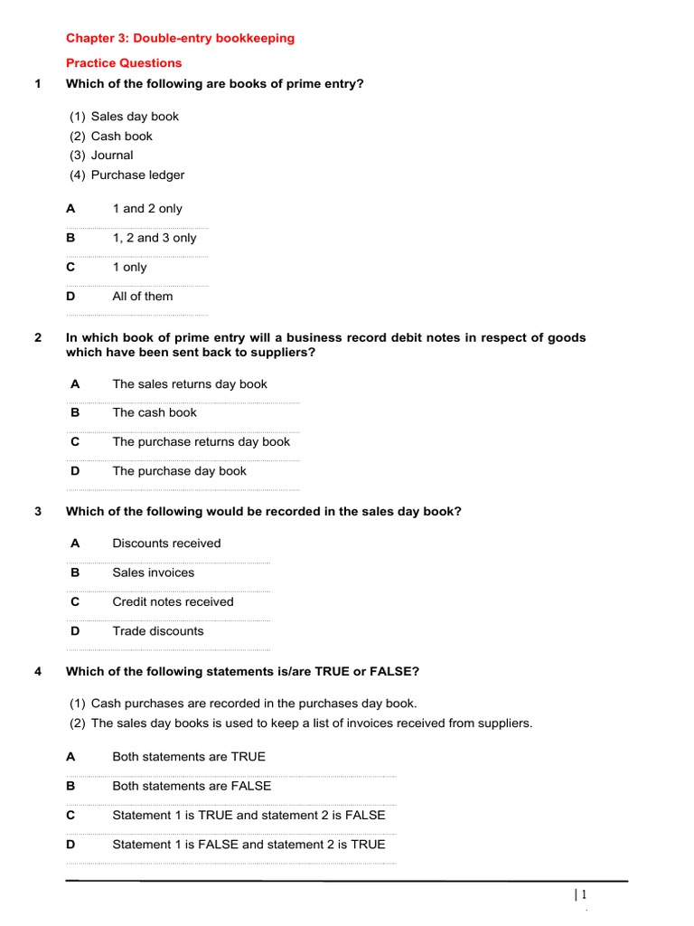 Bookkeeping Practice Questions | PDF | Bookkeeping | Debits And Credits