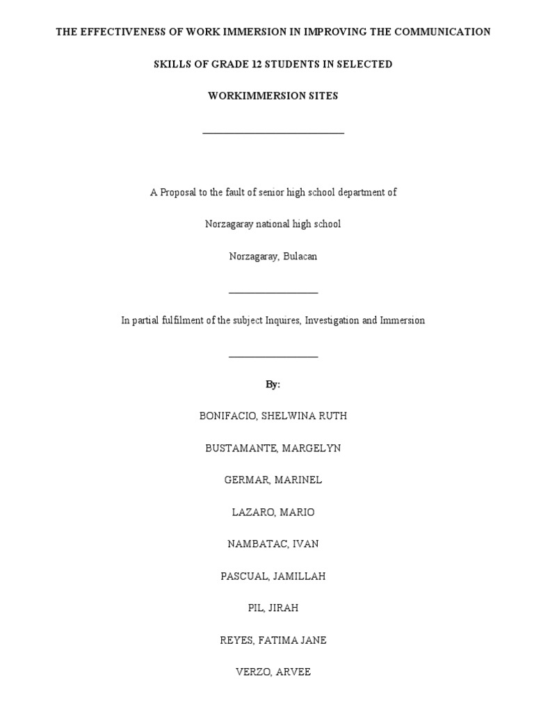 Impact of Work Immersion on Communication Skills | PDF | Survey ...