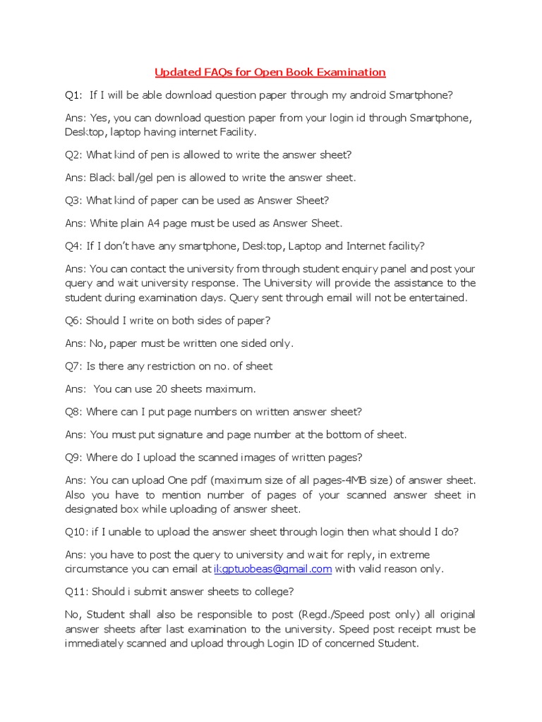 Open Book Exam FAQs and Guidelines | PDF | Mobile App | Mobile Computers