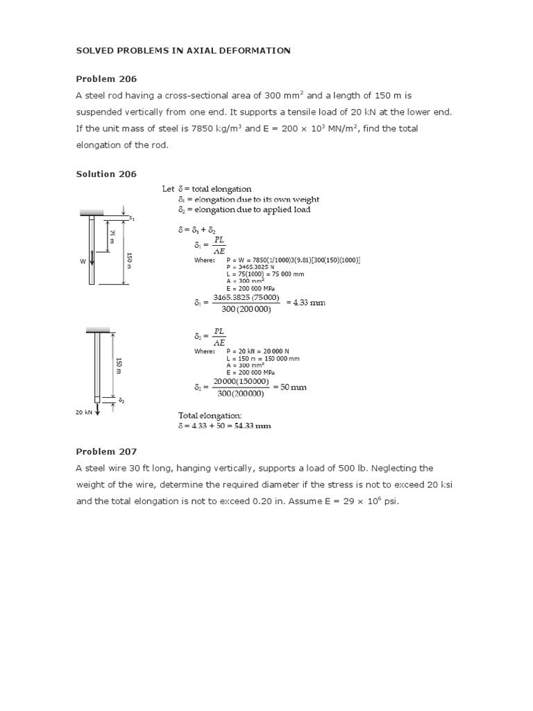 Axial Deformation Problem Solutions | PDF | Strength Of Materials ...
