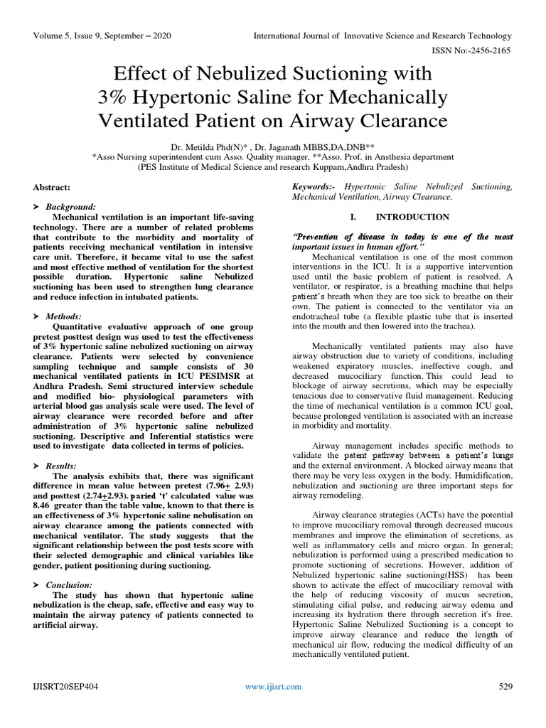 Effect of Nebulized Suctioning With 3% Hypertonic Saline For ...