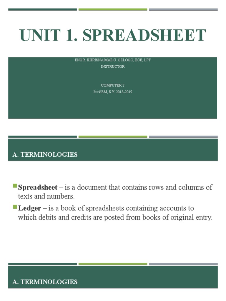 Unit 1. Spreadsheet (Intro) | PDF | Microsoft Excel | Visual Basic For ...