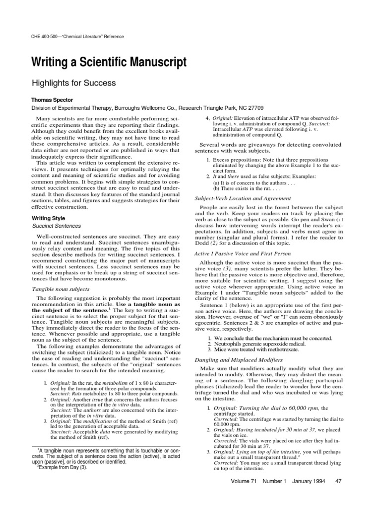 Writing Succinct Scientific Manuscripts | PDF | Subject (Grammar) | In ...