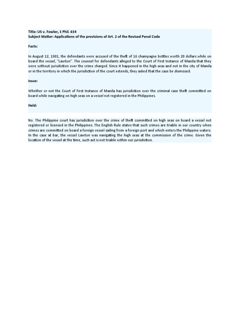 Jurisdiction in US v. Fowler Case | PDF