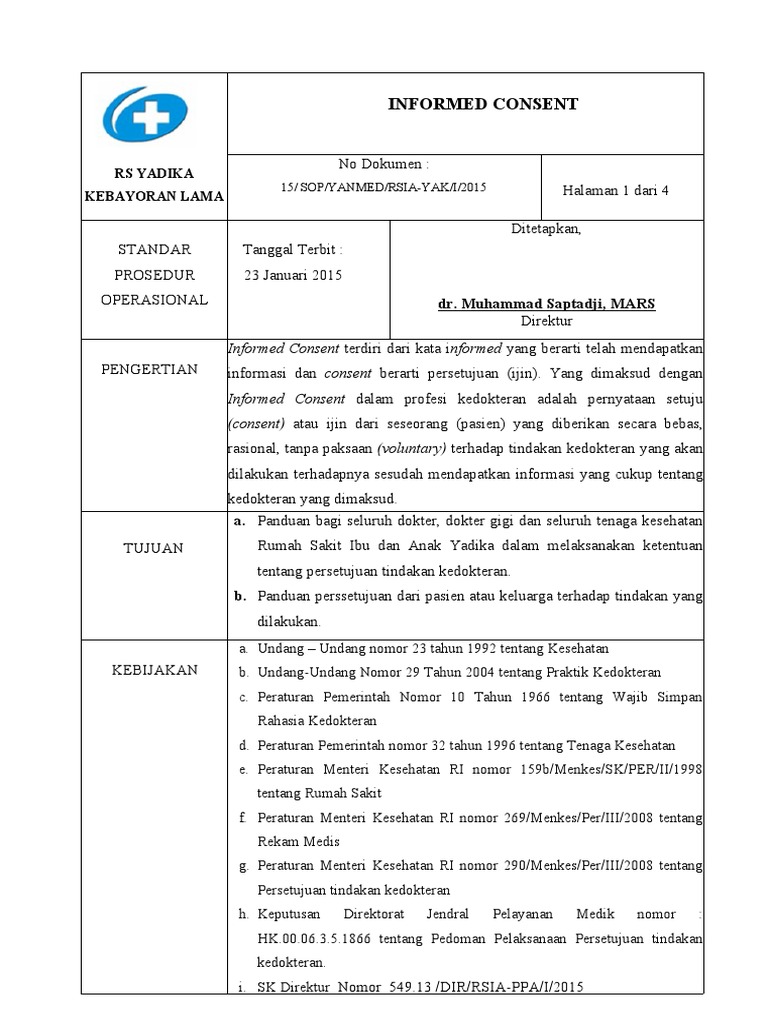 Prosedur Informed Consent RS Yadika | PDF