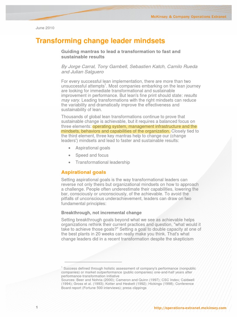 Change Leader Mindsets | PDF | Sustainability | Transformational Leadership
