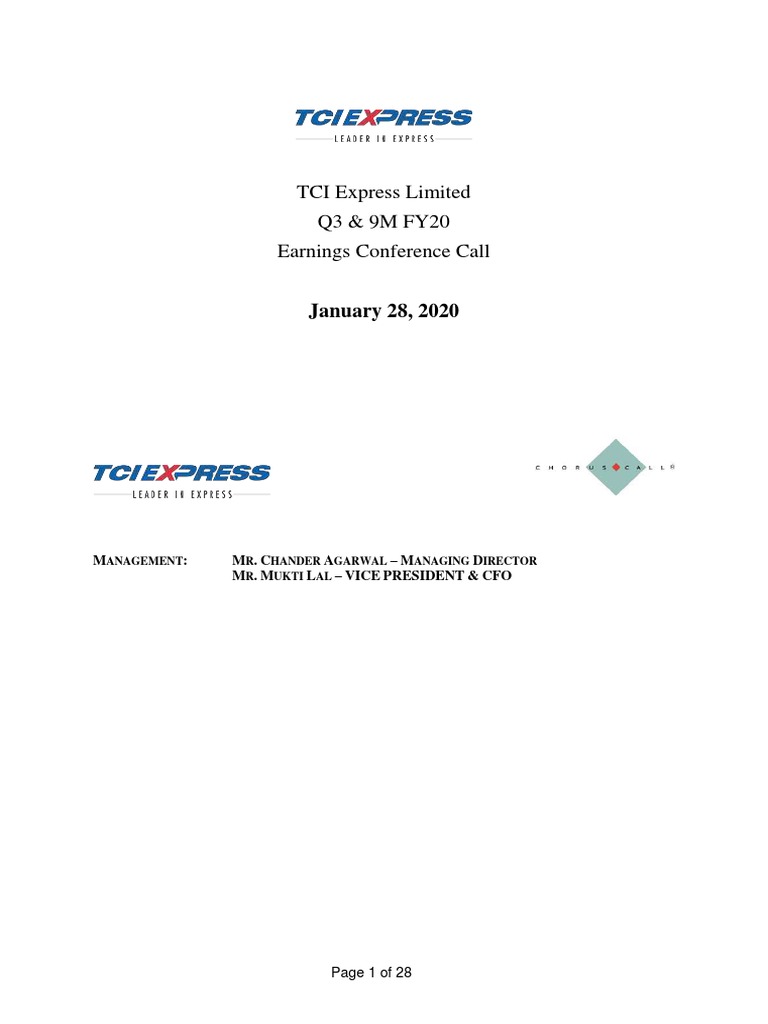 TciExpress ConcallTranscript January282020 PDF Gross Domestic