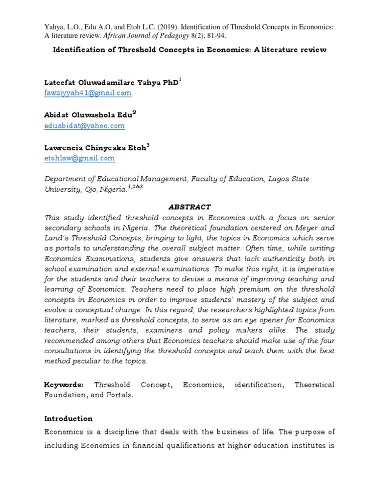 Identification of Threshold Concept in Economics PDF Concept