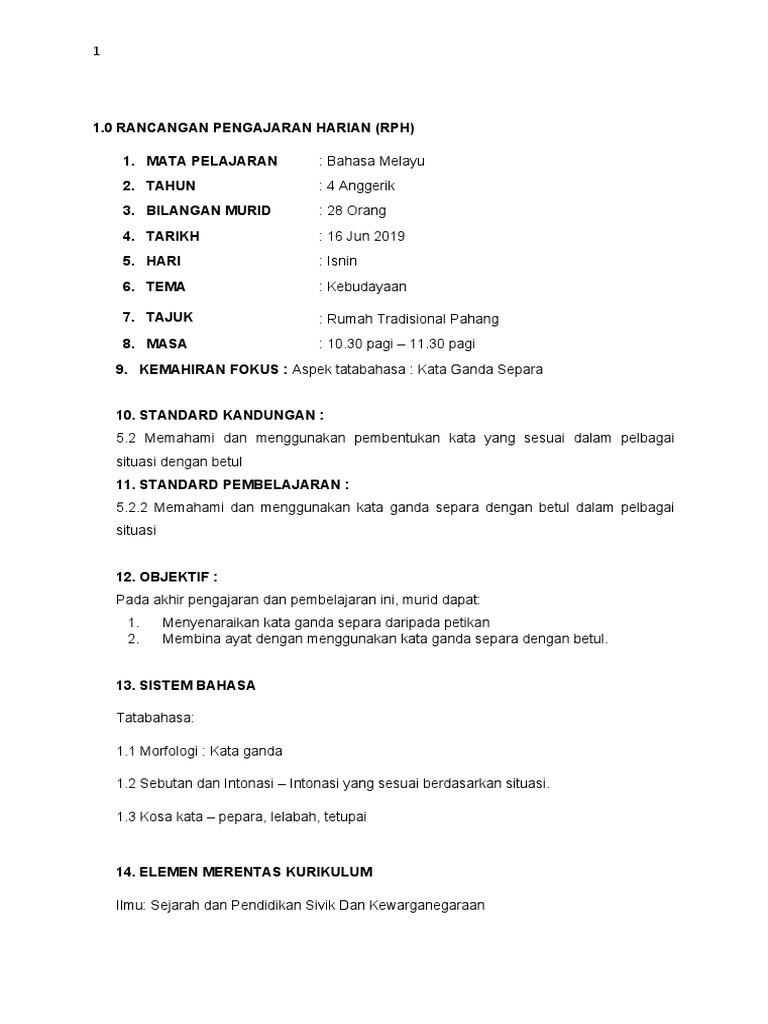 RPH Tahun 4 BM m22 | PDF
