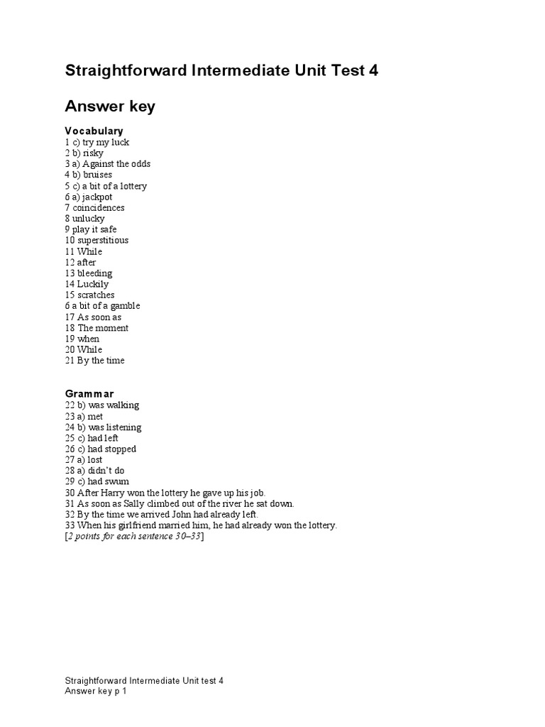 Unit Test 4 Key | PDF | Mystery, Thriller & Crime Fiction