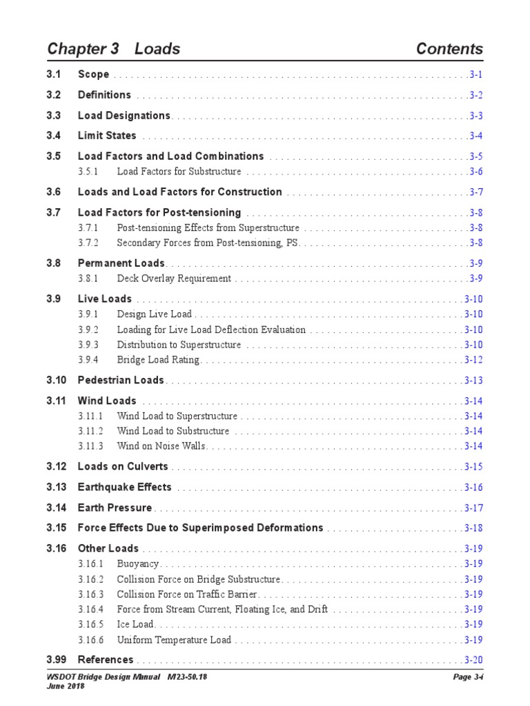 Chapter 3 Loads Contents WSDOT Bridge Design Manual M 2350.18 Page 3I June 2018 Download