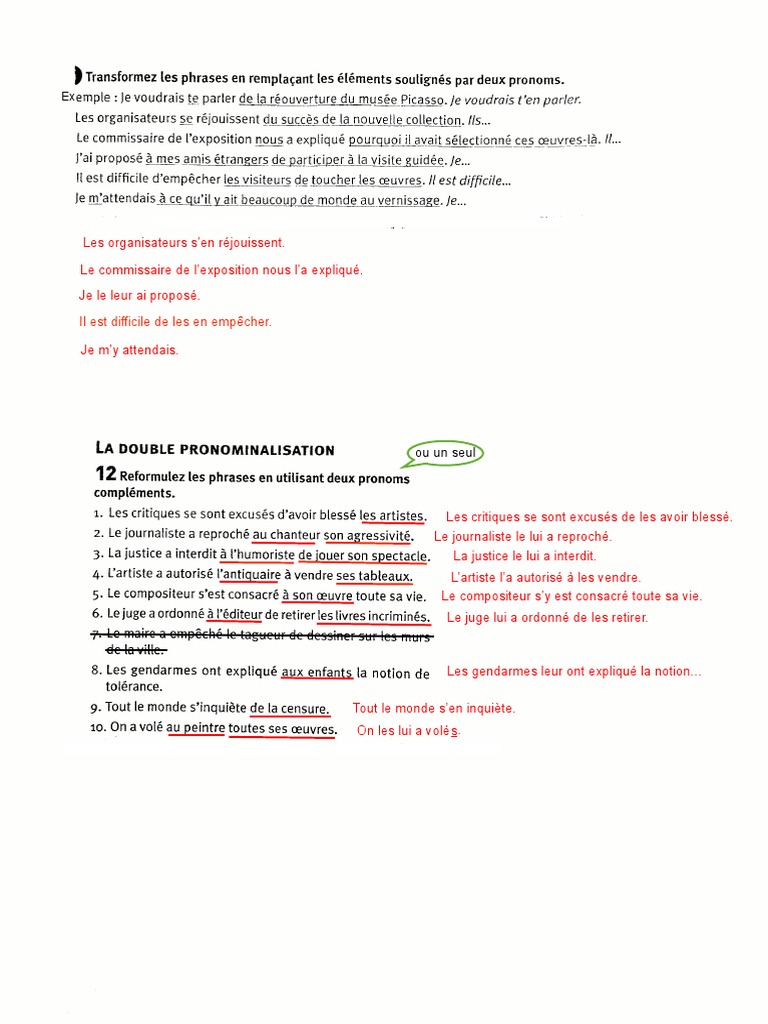 Exercices sur la pronominalisation | PDF