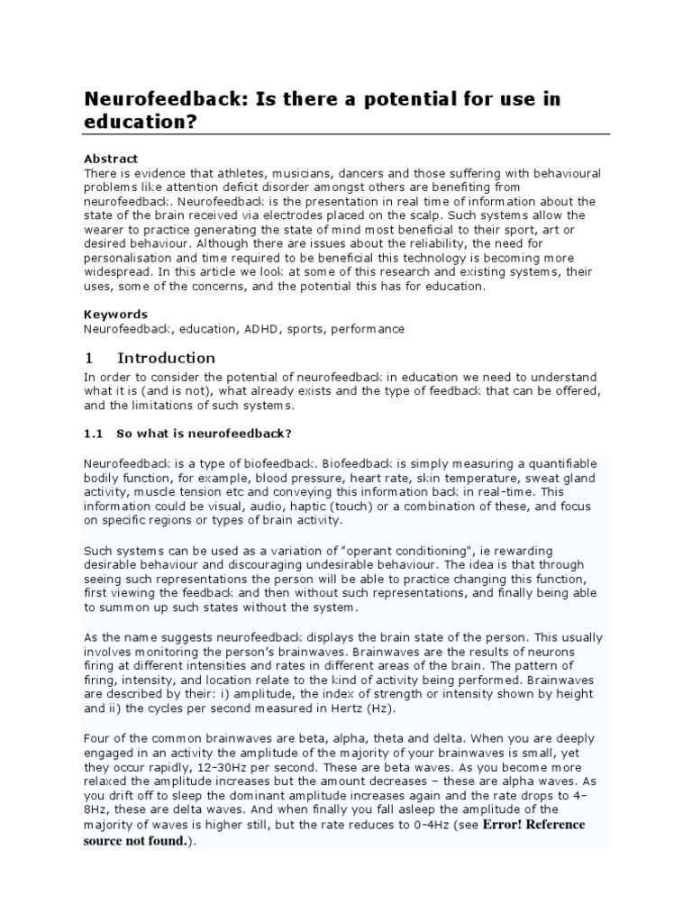 Neurofeedback: Is There A Potential For Use in Education? | PDF ...