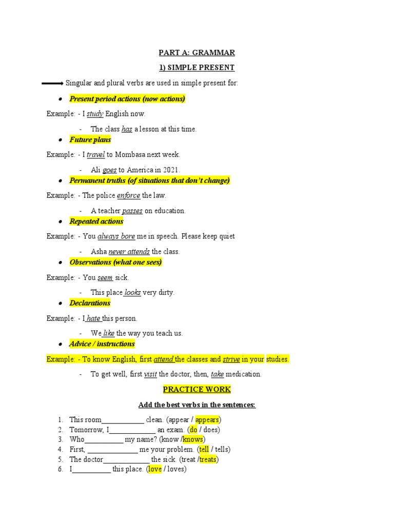 Simple Present Tense Grammar Guide | PDF | Language Arts & Discipline