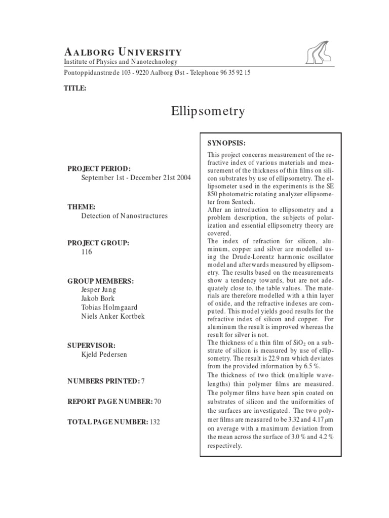 Ellipsometry Niversity PDF Polarization (Waves) Radiation