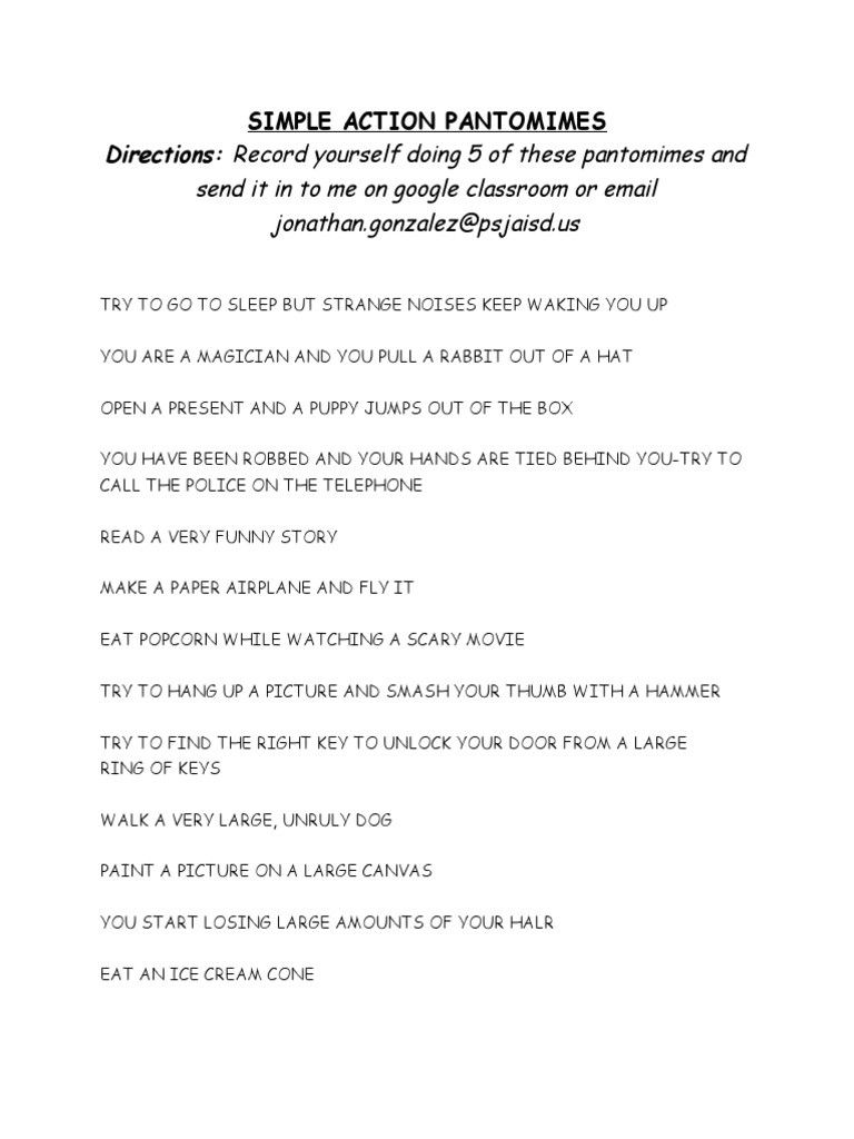 Fun Pantomime Challenges for Students | PDF | Cooking, Food & Wine