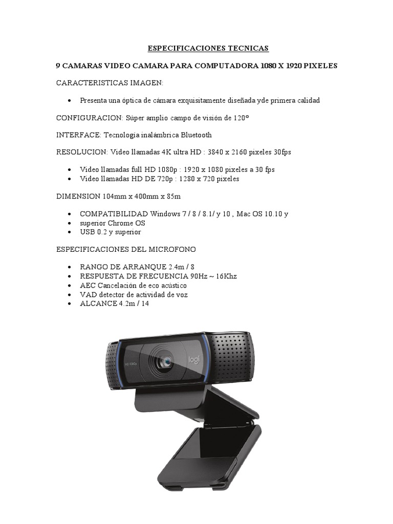 Especificaciones Tecnicas Camara Web | PDF