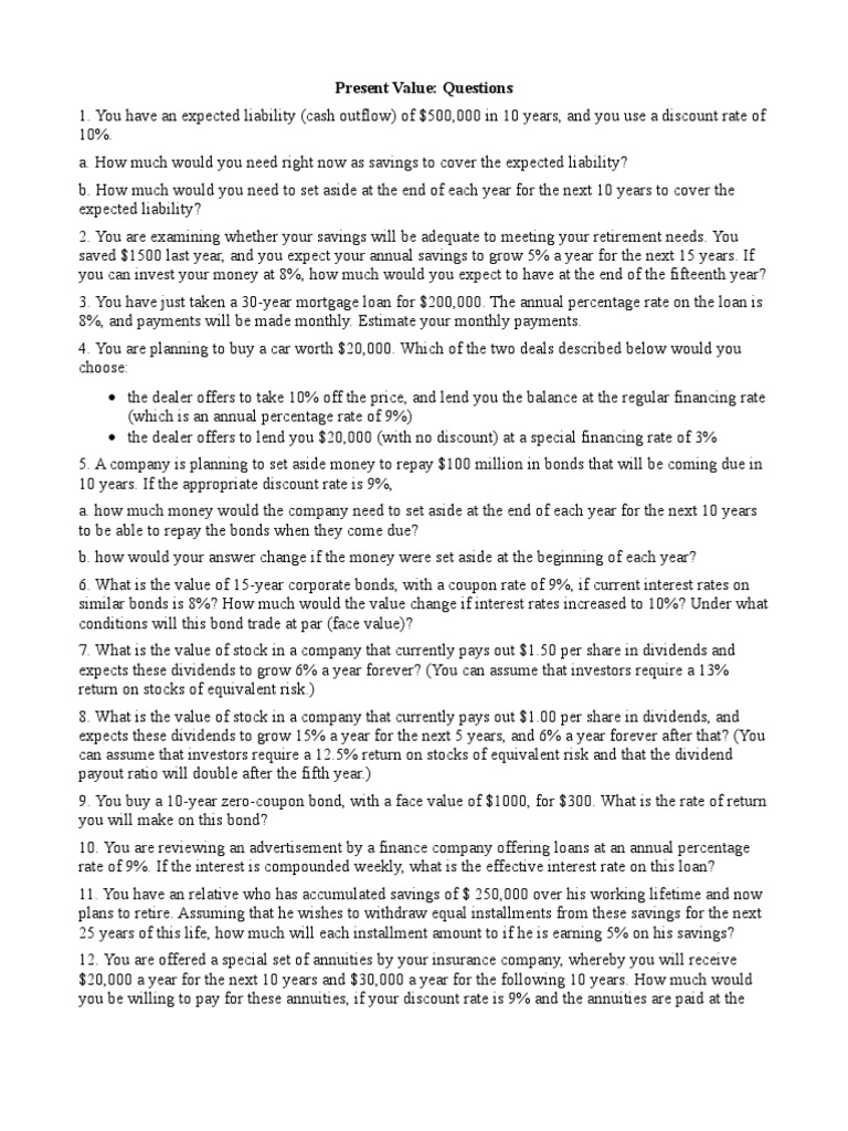 Present Value Questions | PDF | Interest | Refinancing