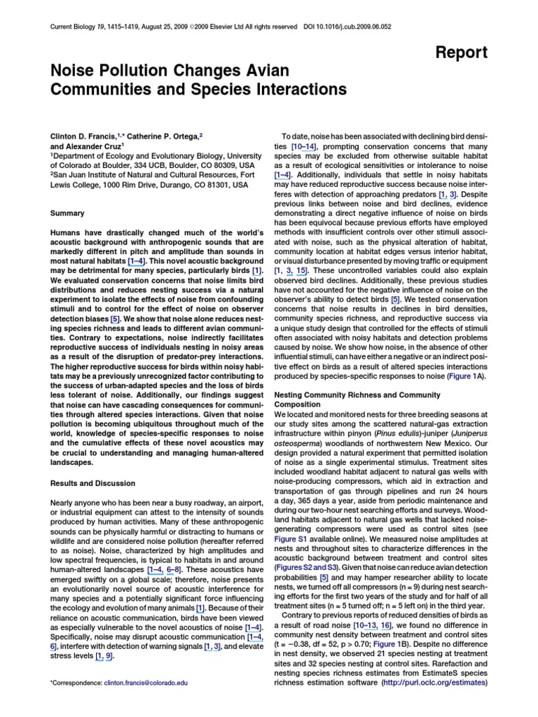 Noise Pollution's Impact on Birds | PDF | Noise | Birds