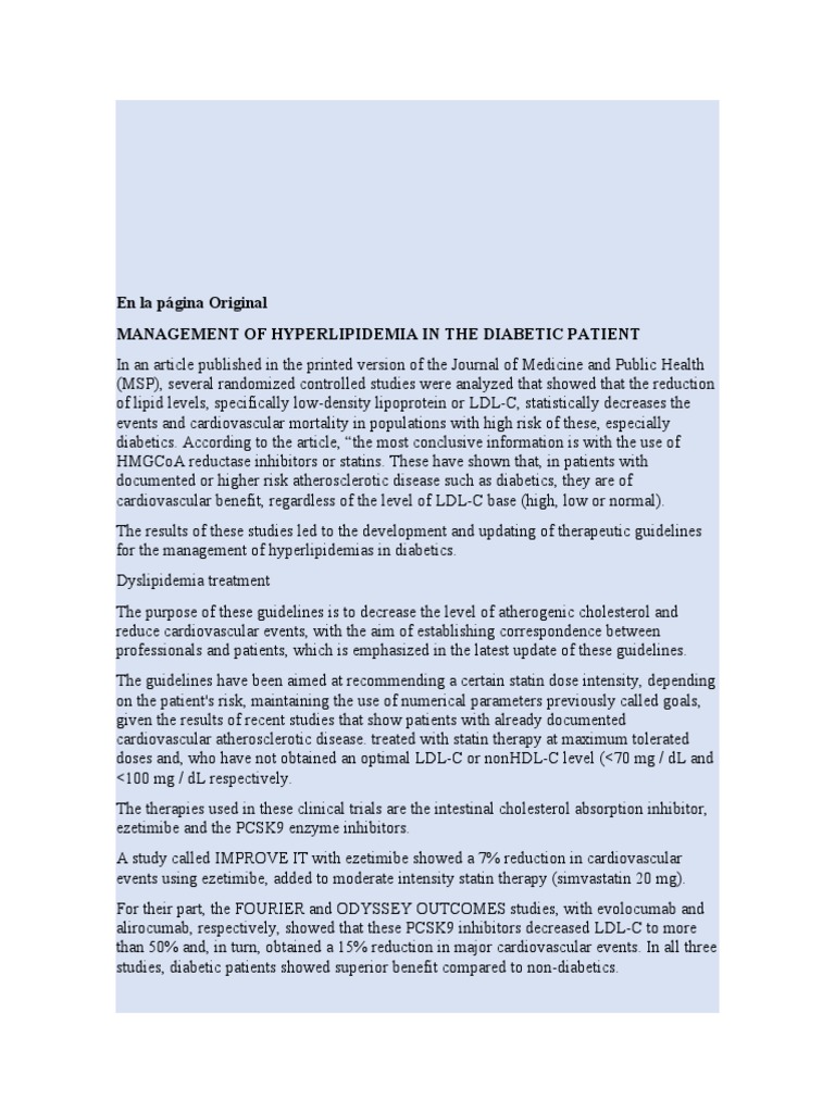 En La Página Original Management of Hyperlipidemia in The Diabetic ...