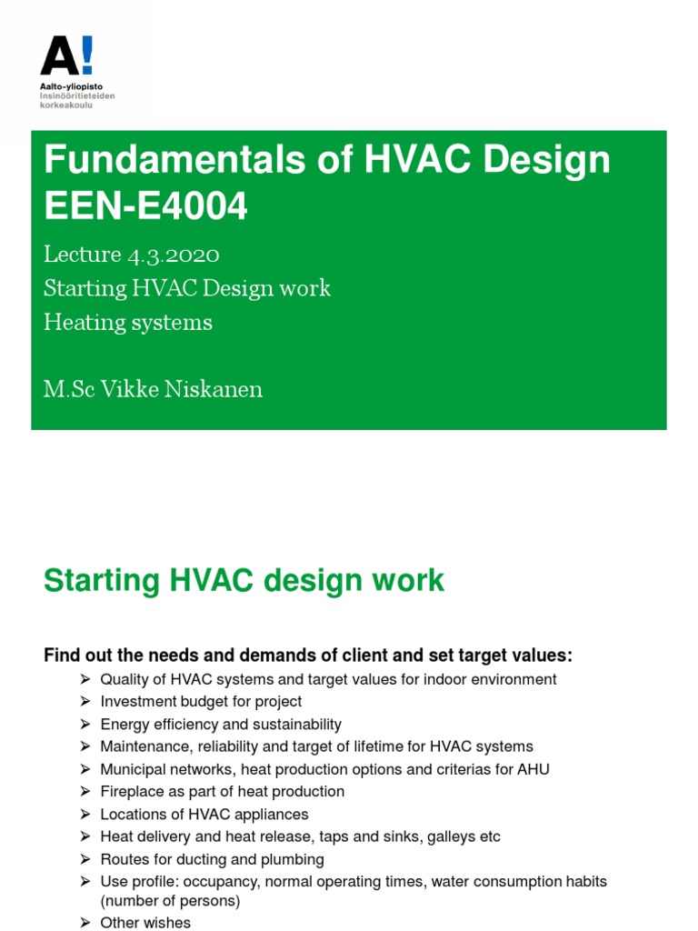 Fundamentals of HVAC Design EENE4004 Starting HVAC Design Work