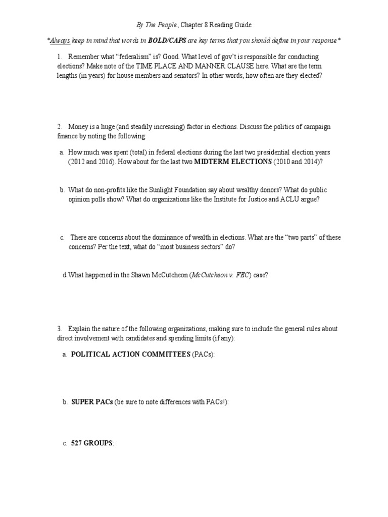 Chapter 8 Reading Guide - Campaigns and Elections | PDF | Political ...