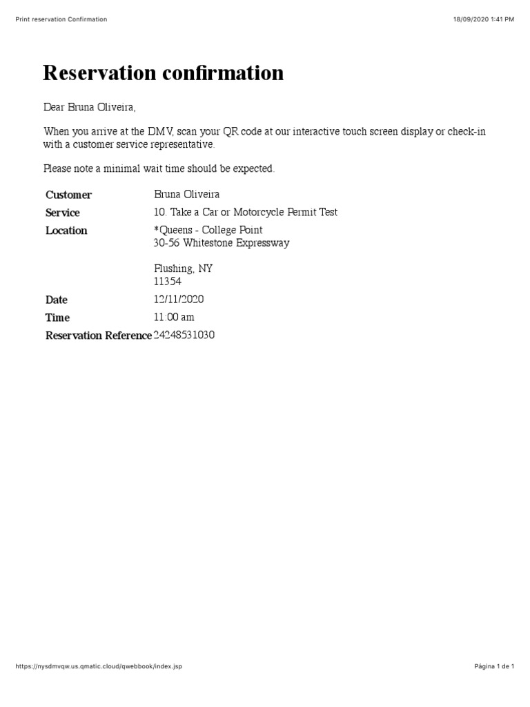 DMV Permit Test Reservation Confirmation | PDF
