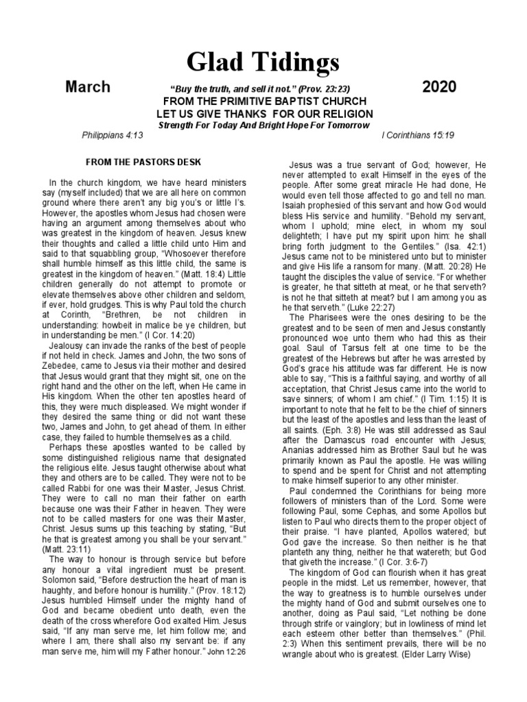 Glad Tidings 2020 03 PDF Repentance Jesus